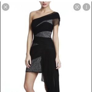 NWT BCBG Runway one shoulder pleated overlay dress